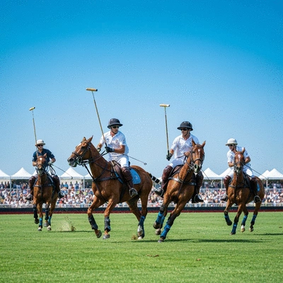 High-energy polo match in action with horses and players